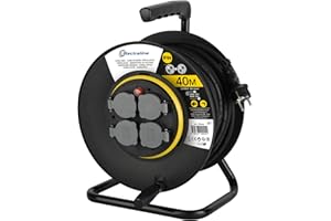 Electraline PRO-Line 49044 Prolunga per Cavi con Avvolgicavo Professional 40 MT con 4 Prese Schuko IP44, Piastra Fissa, Cavo in Gomma H07 RN-F Sezione 3G1.5 mm², Nero
