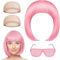 EUPSIIU Rosa Kurzhaar-Perücke Bob Style – Glatte, Neonpinke Cosplay-Perücke Für Fasching, 80er Party, Bachelorette