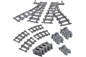 shineFinder City Train Tracks, city rails, toy railway rails for train, compatible with the market leader lego train track (city rails, 11 pieces)