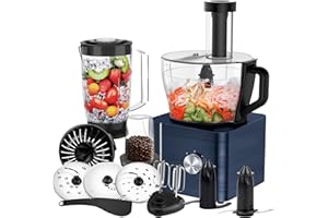 SNDOAS Robot da Cucina Multifunzione, 1100 W Frullatore Tritatutto Multifunzione, Ciotola 3,2 L, Frullatore da 1,5 L, Macinacaffè, Frusta, Blu Scuro
