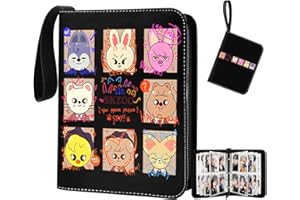 ELLECILA Stray Kids Photocard Binder 400 Pockets, 3 Ring Kpop Binder with 4 Pockets, Total 50 Pages, Cute Cartoon Card Collector, Idol Photo Album for Kpop Fans, Boys and Girls, Black