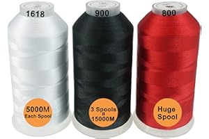 New brothread Conjunto de 3 Blanco/Negro/Rojo Colores Poliéster Bordado Máquina Hilo Grande carrete 5000M para todas las máquinas de bordado