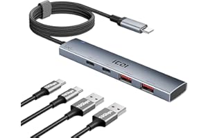 ICZI Hub USB C 3.2, 10Gbps, Multiprise USB C avec 120cm Cable Tressée en Nylon, Adaptateur Type C vers 2A2C Ports Aluminium Compatible avec iPhone 16, MacBook, iPad Pro Surface Pro Galaxy S24