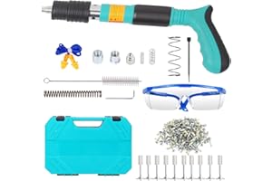 Dnoyevvs Juego de herramientas manuales de acero para clavos, pistola de clavos de techo para pistola de clavos redondos con 110 clavos redondos, pistola de clavos de hormigón verde, pistola