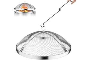 Fire Pit Spark Screen for Solo Stove Bonfire Size, Teisaiko Heavy-Duty 304 Stainless-Steel Mesh Spark Protector, Accessory for Solo Stove Bonfire, with Handle & Poker (for Bonfire 19.5'' Size)