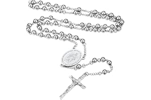 FaithHeart Różaniec z koralikami, katolicki naszyjnik dla kobiet, Święty Krzysztof, Michał, Maryja, wisiorek, krzyż ze stali nierdzewnej, bardzo długi łańcuszek, amulet chrześcijański (6