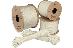 MITSY paracord 4 mm 25 meter kräm 100 % nylonlina för hundkoppel, camping, utomhus och överlevnadsutrustning med 10 m, 25 m, 50 m, 100 m, 250 m paracord 550 typ III 7 kärna