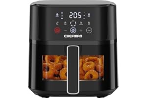 ‎CHEFMAN Chefman Heißluftfritteuse - 5,7 L kompakte Heissluftfritteuse, mit Hi-Fry Technologie, Sichtfenster, Touch Controls, antihaftbeschichtet und spülmaschinenfest - Schwarz
