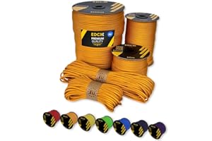 EdcX Paracord 4mm, 35+ colori solidi (15m, 30m, 50m, 100m, 300m) | Ideale per campeggio, sopravvivenza, attività all'aperto | Corda 100% nylon 4 mm| Corda Tattica 550 Tipo III (Orange Yellow, 15 m)