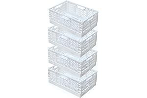 EURXLQ 4 Cestino Portaoggetti Pieghevole e Impilabile, Cassette in Plastica per La Cucina, Bagno, Ufficio (Bianco, 30×20×12cm)
