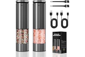 HAOMACRO Electric Salt and Pepper Grinder Set,USB Rechargeable Pepper Mill Salt Grinder,Electric Pepper Grinder with Adjustable Coarseness