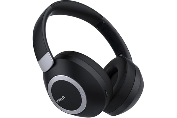 LORELEI B-C6 Casque sans fil supra-auriculaire, 50H Playtime Casque Bluetooth pliable et léger, basses profondes, microphone intégré, cache-oreilles en mousse à mémoire de forme, pour les voyages
