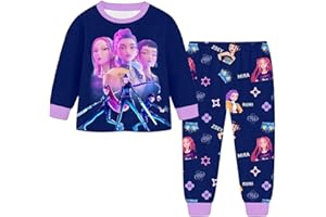 GÉNÉRIQUE Ensemble 2 pièces Pyjama pour Filles D'hiver Manches Longues Haut de Pyjama et Pantalon Vêtements avec Impression Anime pour Enfants Pyjamas pour Filles Ensemble Halloween Carnaval Fête (3-13 Ans)