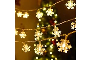 SUNSHINE SMILE Łańcuch świetlny LED, płatki śniegu, 6 m, 40 diod LED, zasilanie bateryjne, na zewnątrz, płatki śniegu, kurtyna świetlna, łańcuch świetlny, wodoszczelny, do ogrodu, dekoracja bożonarodzeniowa,