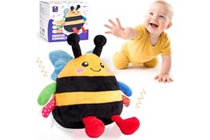 hahaland 4-IN-1 Dancing Bee Baby Toys 6 to 12 Months Boys & Girls Montessori Plush Interactive Sensory Tummy Time Toys, Musical Crawling Walking and Speaking Learning Gifts