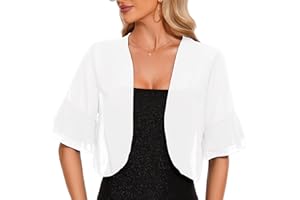 Atxnn Femme Boléro Chic et Elegant Cardigan Court en Mousseline à Manches Courte D'été à Manches Évasées Veste Transparent Cardigan Tops pour Robe Bretelle Mariage