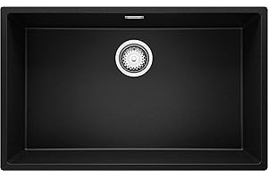 Lavello sottotop Nero 76x47cm, Lavandino da Cucina a 1 vasca + Sifone Classico, Lavabo da Cucina al mobile 80cm - London di Primagran
