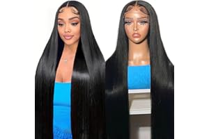 RXY 13X6 Straight Perruque Bresilienne 16 Pouces(41cm) Perruque Femme Naturelle Cheveux Humain HD Lace Front Wigs Human Hair 180 Density for Women 10A Brazilian Virgin Transparent Glueless Wigs