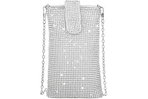 ATBUSS 1 Stück Diamanten besetzte Handytasche, modisches Dinner-Party-Zubehör, einfache Umhängetasche, Mini-Ketten-Umhängetasche, elegante Damen-Geldbörse, Geeignet für Hochzeit, Abschlussball (Silber)