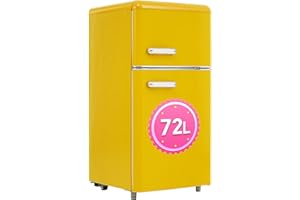 DRIXNO Retro-Kühlschrank, oberer und unterer Doppeltür-Kühlschrank, 72 Liter Gesamtvolumen, mit 21 Liter Gefriervolumen, 120 kWh/Jahr, LED-Licht. Erhältlich in verschiedenen Farben