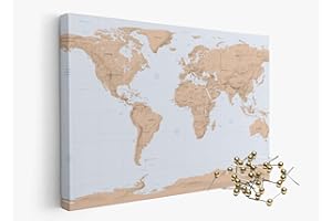 framed concept Wysokiej jakości mapa świata z płótna 120 x 80 cm - tablica korkowa - napis w języku angielskim