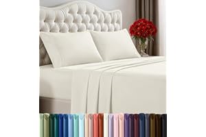 Utopia Bedding Zestaw 4-częściowych pościeli na łóżko typu king-size, szczotkowana mikrofibra, odporne na kurczenie się i blaknięcie, łatwe w pielęgnacji, kolor kości słoniowej