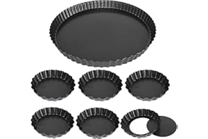 SCLLNDA 7 Pezzi Stampo Crostata Fondo Amovibile Stampo per Torta 28 cmx1 Teglia Crostata 10 cmx6 Stampi per Crostatine Acciaio al Carbonio Mini Patisserie Stampo Crostata per Pizza Budini Dessert