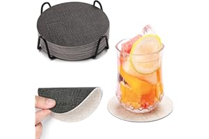 ‎CHITOMARS Chitomars Coasters Glasses Set of 12, Double-Sided Leather Coasters, Round Non-Slip Glass Coasters, Washable Drink Coasters, Faux Leather Glass Coasters Set (Grey, Creamy White, Round)