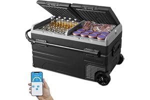 VEVOR Réfrigérateur Portable à Compression 115 L, Mini Frigo de Voiture 12 V, Glacière à Double Zone -20 °C à 20 °C, avec Roues et Poignée, Congélateur Portable pour Camion Bateau Maison Camping