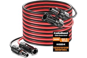 Oududianzi Câble Solaire 4mm²/6mm², Rallonge Câble Panneau Solaire 1/2/3/5/8/10/15/20/30m, Cable Solaire avec Étanche IP68 Connecteurs Mâles et Femelles pour Photovoltaïques Systèmes (6mm² 15m)