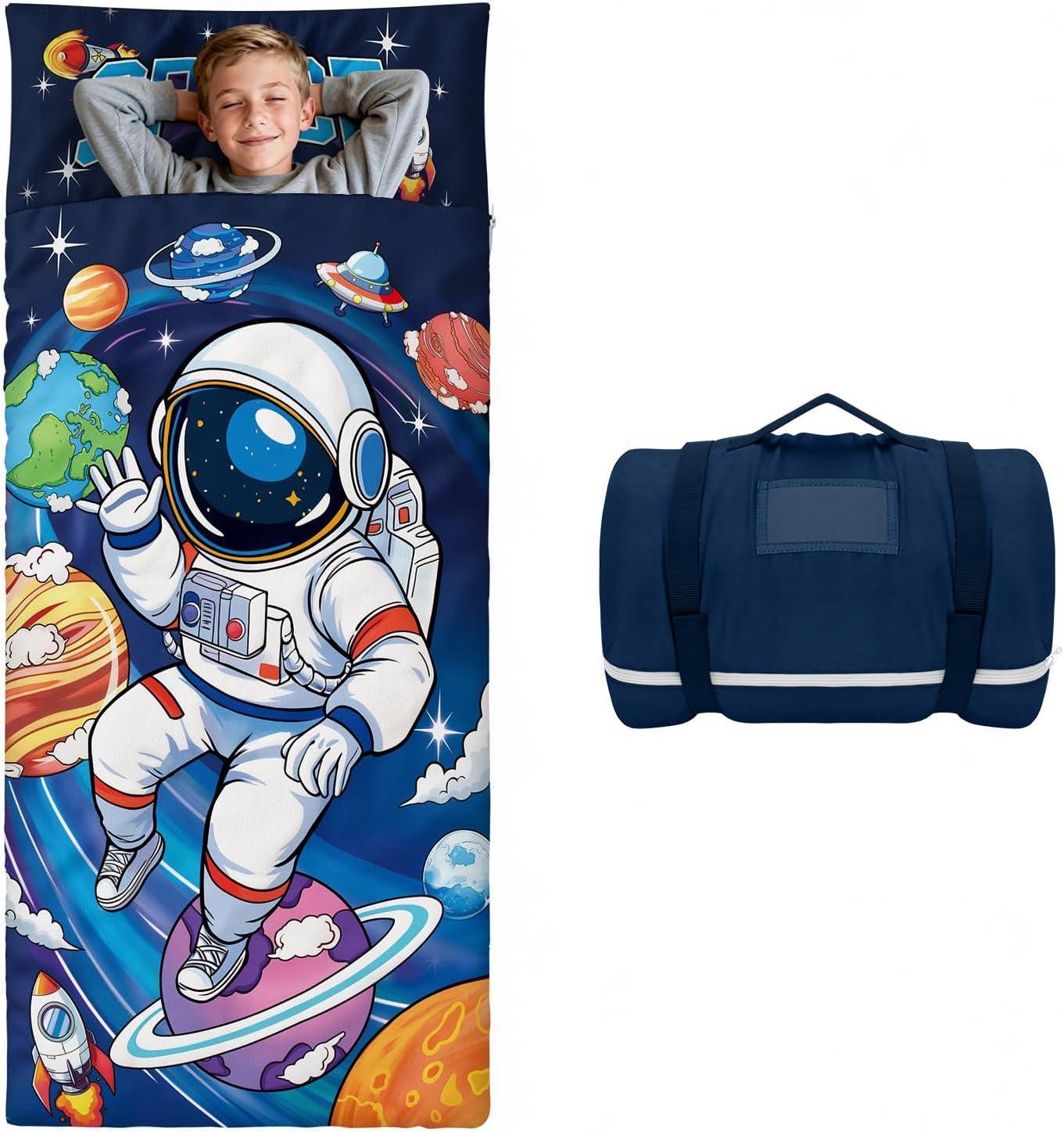 Extra Large Kids Sleeping Bag-Pillow,Mat and Blanket Included-75 * 170cm Comfy Nap Mat for Kids Boys Grils Teenagers,All-In-One Sleepover Bag for Travel School,Gift for Birthday Christmas