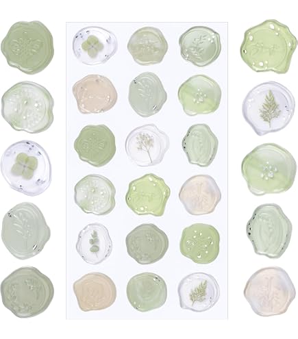 48 Autocollants Cire Pour Enveloppes - Motifs Fleurs, Couleurs Rose, Violet, Vert, Bleu - Pour Mariage, Fête - 4