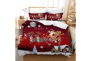 Leleyouzer Set di biancheria da letto Natalizia 220 x 240 cm,Biancheria Natalizio,Set regalo di Natale per Bambini,Copripiumino Natalizio con due Federe 50 x 75 cm(MC1)
