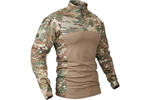 CARWORNIC Men's Tactical Military Assault Combat Shirt Long Sleeve Slim Fit Camo T Shirt with Zipper