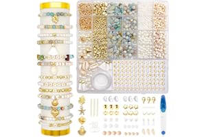 CAWISHED 1600Pcs Natural Stone Crystal Beads Friendship Bracelet Making Kit Gemstone Chip Beads for Bracelet Jewellery Making with Charms DIY Craft Gifts for Teen Girls