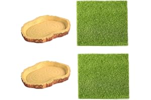 USHXVG 2Pcs Turtle Feeding Bowl, 2Pcs Simulated Turf Small Turtle Bowl, Reptile Feeding Bowl, Imitation Bark Feeding Bowl, Water Basin, Turtle Feeding Accessories