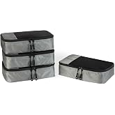 Amazon Essentials Set of 4 Travel Cubes Luggage Organizer with Double Zipper, Mesh Top, Polyester, Small, Grey (Formerly Amaz