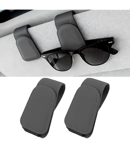 Lot De 2 Porte-Lunettes Voiture Magnétique En Cuir – Clip Pare-Soleil Pour Lunettes, Cartes, Tickets – Noir Élégant
