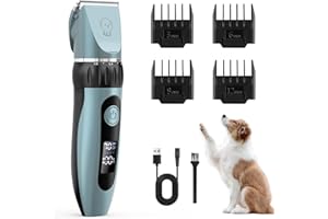 YAZEKY Tondeuse Chien,Professionnelle Poil Long Epais Tondeuse, Chat faible bruit pour tailler, avec Ecran LCD et 4 Accessoires de Peigne, Convient petits chiens chats animaux aux (Bleu)