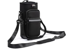 Nuovoware Water Bottle Carrier Bag, 1000ml Bottle Pouch Holder, Adjustable Shoulder Hand Strap 2 Pocket Sling Neoprene Sleeve Sports Accessories for Hiking Travelling Camping, Carbon Black