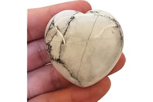 Manekieko Natural White Howlite Turquoise Palm Worry Carved Heart Love Stone,40mm Crystals and Healing Stones