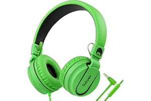 RockPapa Cuffie per Bambini con Microfono, 952 Auricolari con Filo, Leggere e Pieghevoli, Cavo Jack 3.5 mm da 1.5 m, Cuffie On-Ear per Smartphone/Tablet/TV/Mp3 (Verde)
