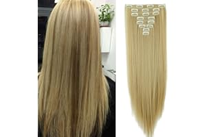 SEGO Doczepiane włosy 66 cm klipsy 8 sztuk proste treski do włosów na całą głowę, syntetyczne - mieszanka popiołu blond, rozjaśniany blond (długość: 66 cm, waga: 140 g)