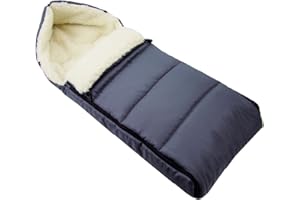 BAMBINIWELT Fußsack LAMMWOLLE Winterfußsack Kinderwagen Buggy Babyschale Babyfußsack waschbar 108cm LINIERT (dunkelgrau)