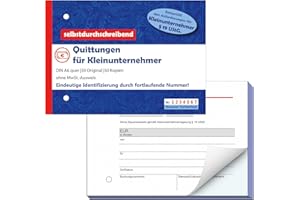 Nezyo 1 Stück Quittungsblock für Kleinunternehmer DIN A6 Quer & Gelocht 2 x 50 Blatt Selbstdurchschreibend Fortlaufend Nummeriert Eindeutige 7stellige Nummer Rechnungsblock mit Durchschlag