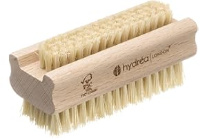 Hydrea London Nail Brush - Double-Sided Pedicure & Manicure Brush with Natural Cactus Bristles - 100% Vegan Hand Scrub, Fingernail Cleaner, & Tough Toenail Cleaning Scrubber - FSC® Certified Beechwood