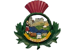 THOMAS BENACCI Scotland Thistle Collage Fridge Magnet - Scottish Piper, Highland Cattle, Sheep, Terrier, Forth Bridge Souvenir