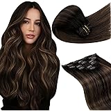 LaaVoo Extension Capelli Veri Clip Balayage Extension Clip Capelli Veri Marrone Scuro 35cm 120g Extension Con Clip Capelli Ve