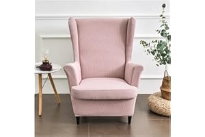 ABZDUNG 2-Pezzi Copripoltrona con Orecchie Elasticizzato, Tinta unita jacquard Addensare Strandmon Copridivano da 1 Posto con Fodera per Cuscino, Lavabile, per Soggiorno Camera(Rosa)