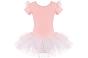 FONLAM Maillot Vestido de Danza Ballet para Niña Leotardo de Baile Infantil Tutú Tul a Lunares con Volantes